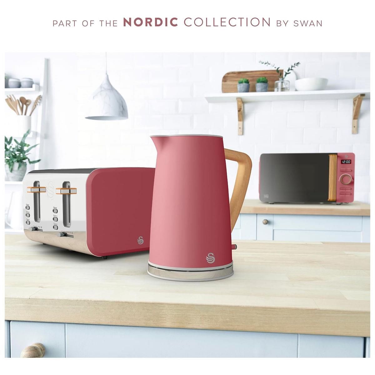 Swan Nordic 4 Slice Toaster 6 Browning Levels Defrost/Reheat/Cancel Removable Crumb Trays 1500W Fuchsia Rose