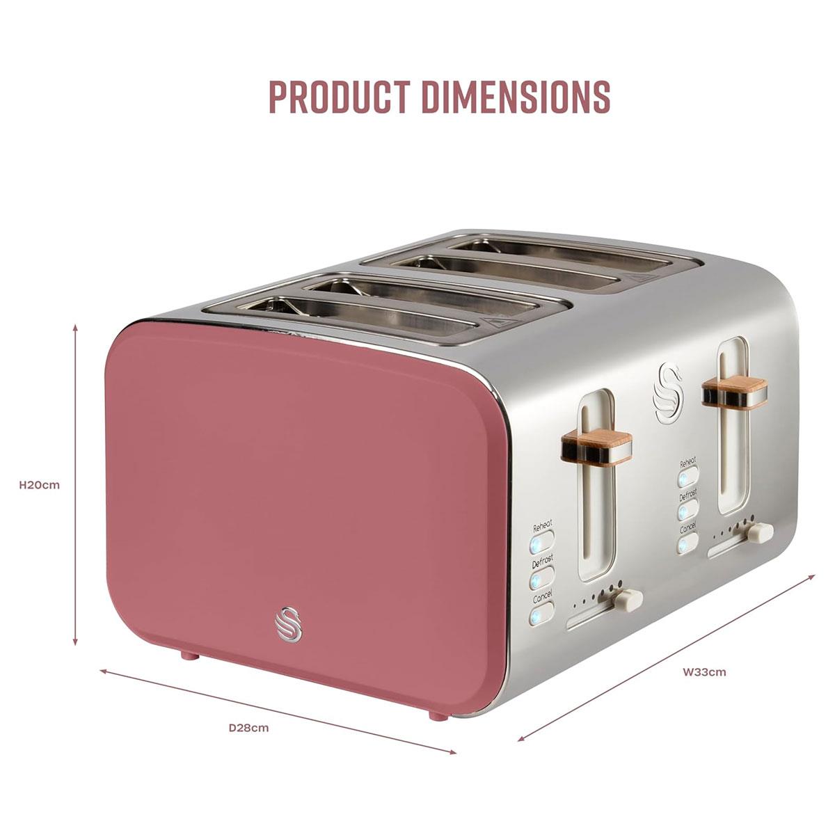 Swan Nordic 4 Slice Toaster 6 Browning Levels Defrost/Reheat/Cancel Removable Crumb Trays 1500W Fuchsia Rose