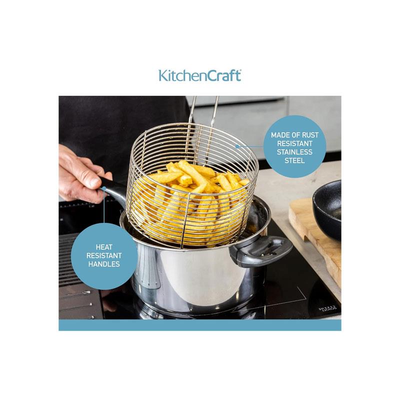 KitchenCraft Chip Fryer And Basket Large Stainless Steel And Lid 2cm Silver