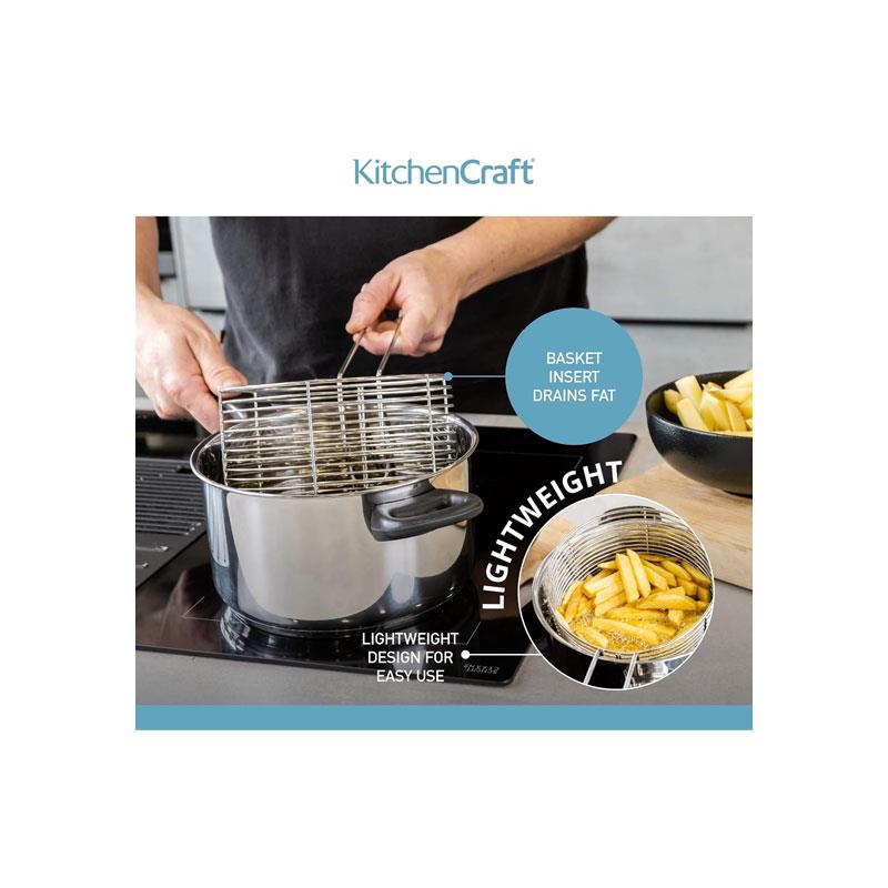 KitchenCraft Chip Fryer And Basket Large Stainless Steel And Lid 2cm Silver