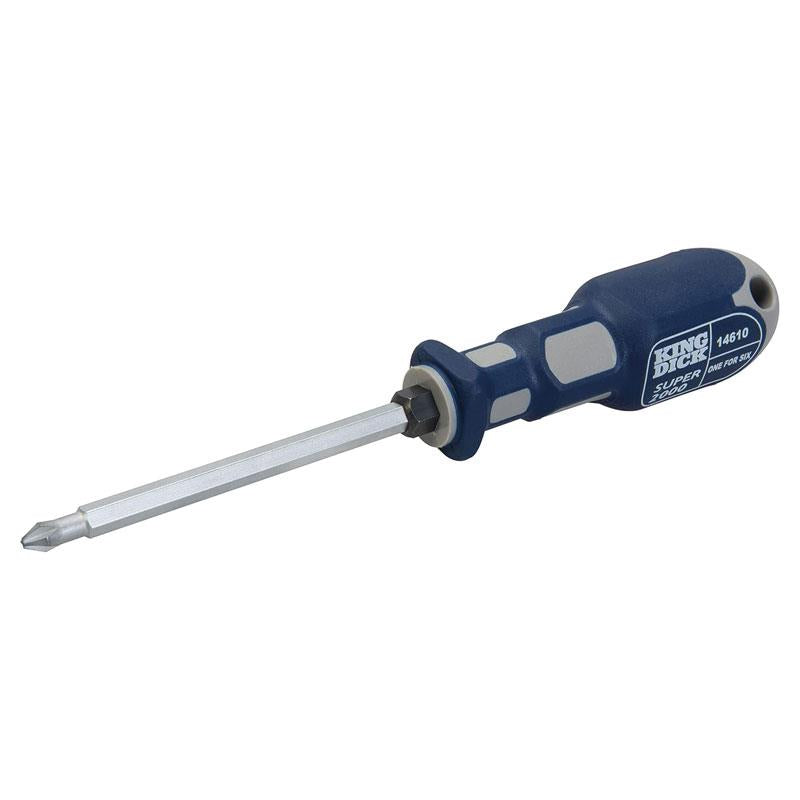 King Dick 1-For-6 Screwdriver 100mm PZ1 PZ2 PZ3 & PH1 PH2 PH3 Blue/Silver