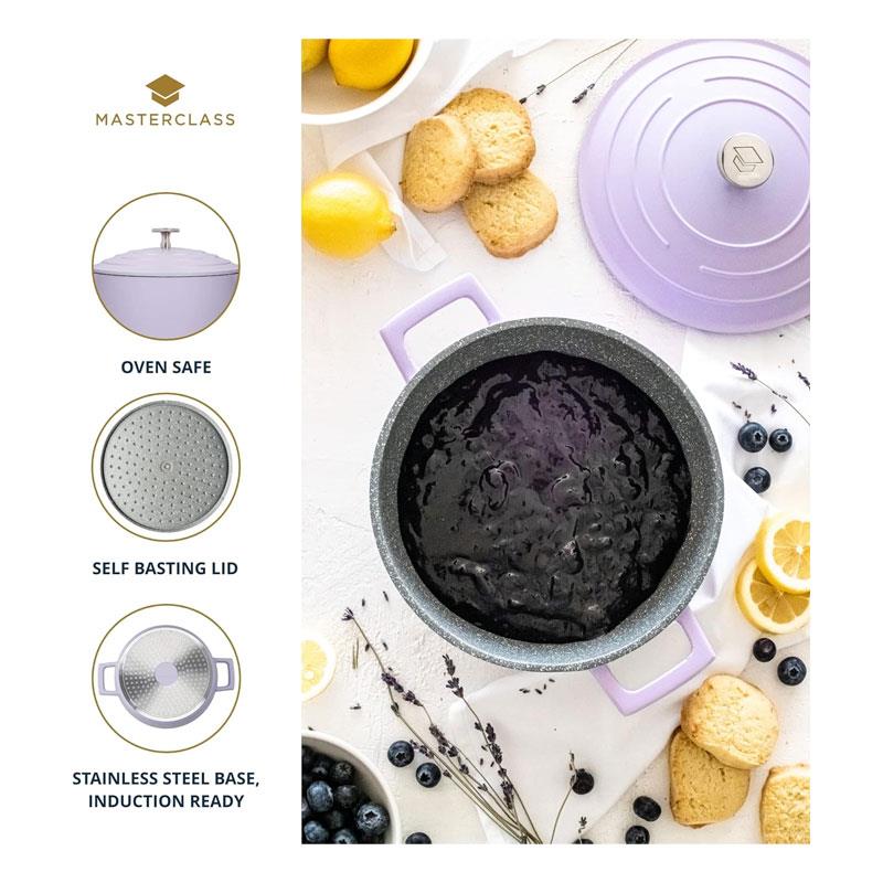 MasterClass Casserole Dish With Lid 2.5 Litre/20cm Cast Aluminium Lavender