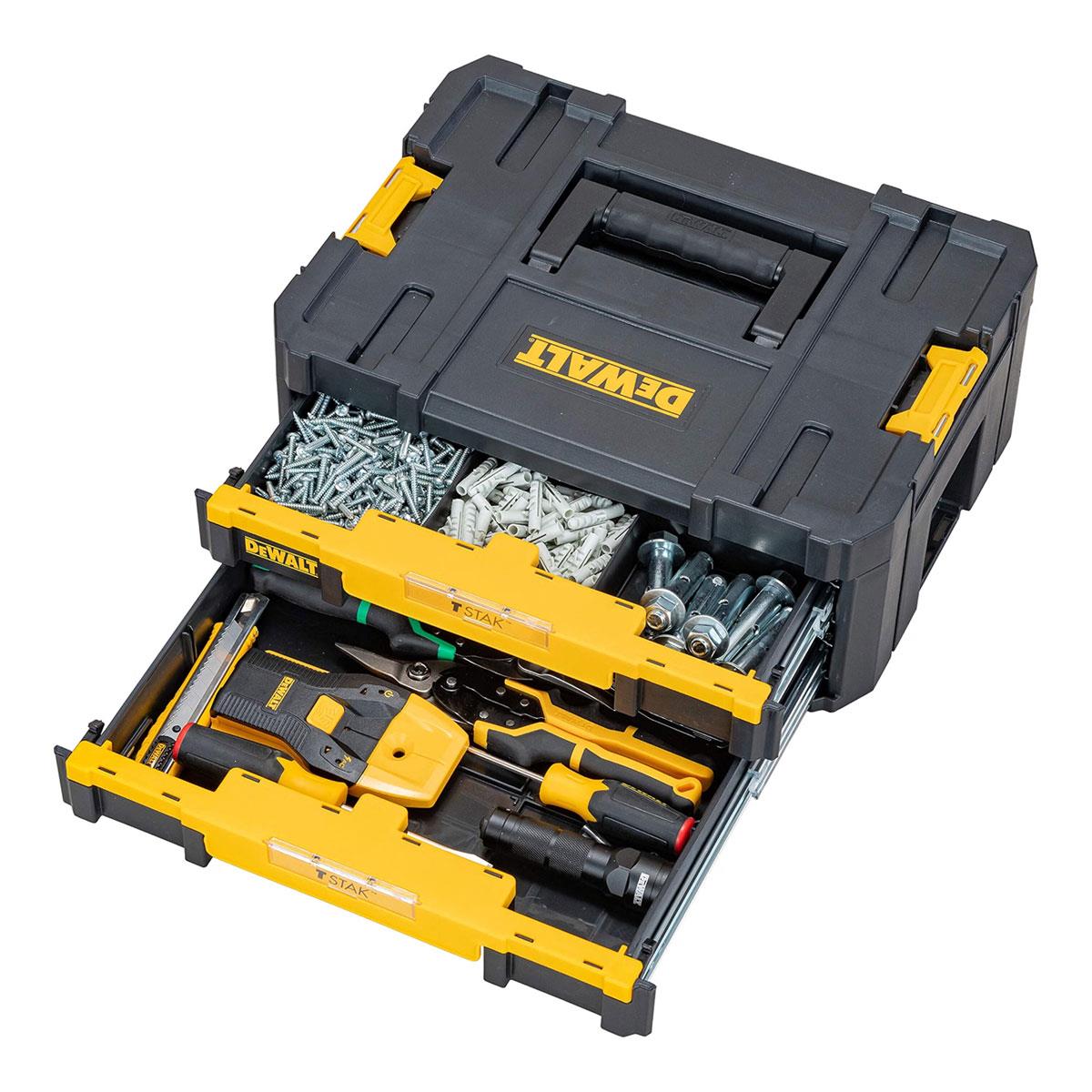 Dewalt TSTAK IV Tool Storage Box Stacking Case 2 Shallow Drawers Yellow/Black