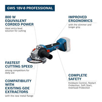 Bosch Professional GWS 18V-8 18V Cordless Brushless Angle Grinder 125mm Disc Diameter Bare Unit