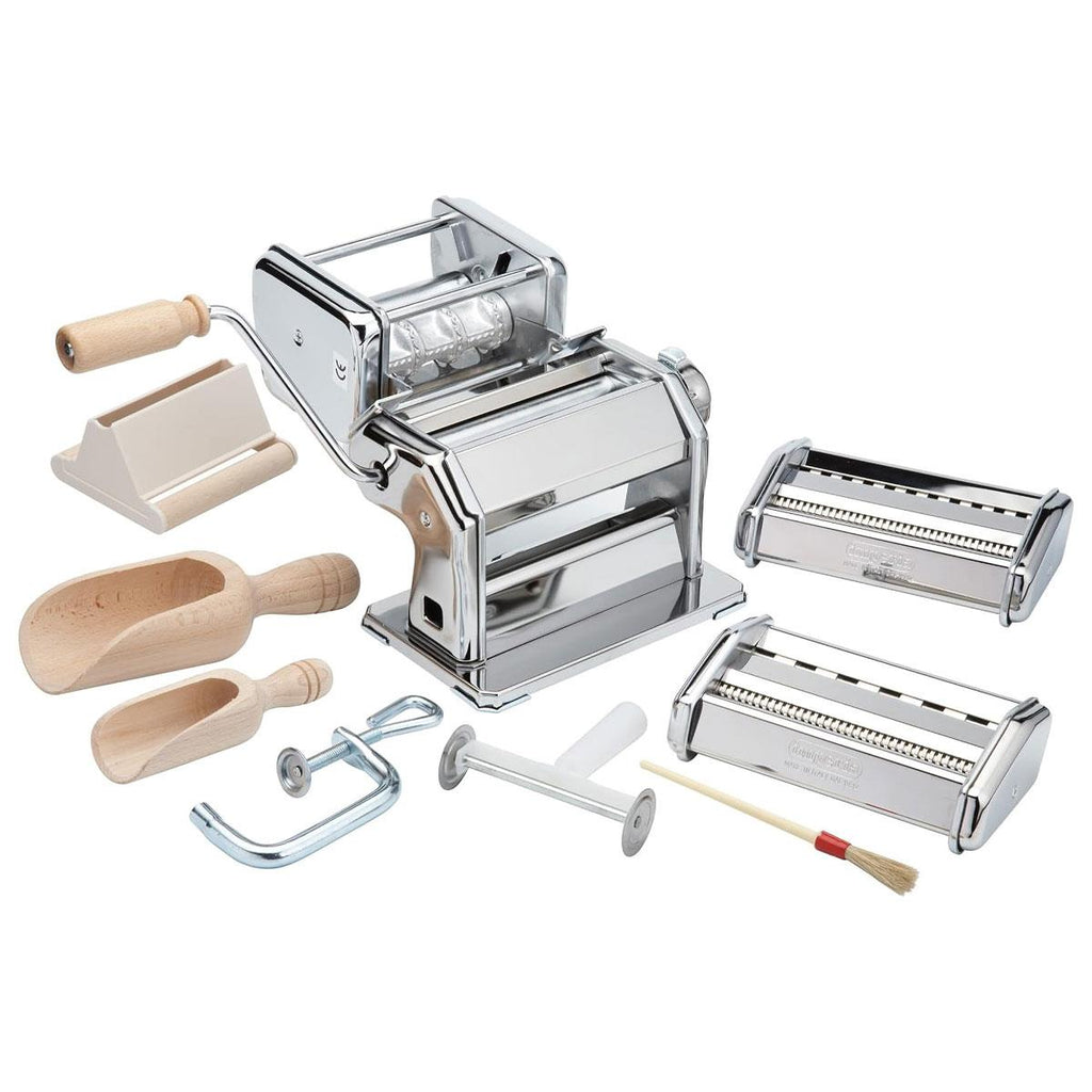 Imperia Italian Pasta Making Gift Set Complete Homemade Pasta Machine 9 Piece Kit Metal Silver