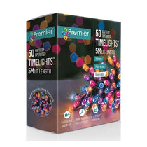 Premier Christmas Multi Action Battery Operated 50 LEDs Lights Clear Cable With Timer - Rainbow