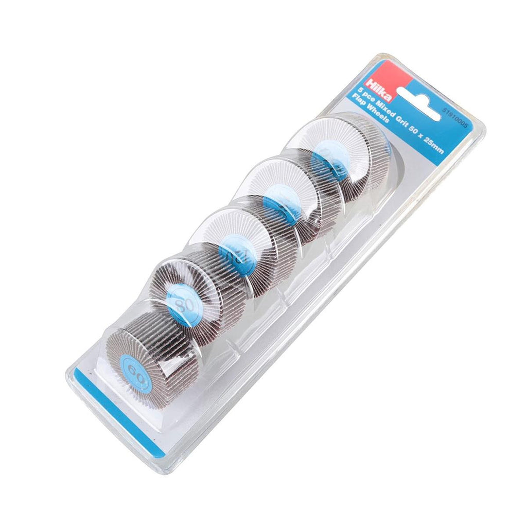 Hilka Mixed Grit Flap Wheels 5 Piece Set 50 x 25mm Aluminium Oxide Sanding Wheels for Wood & Metal