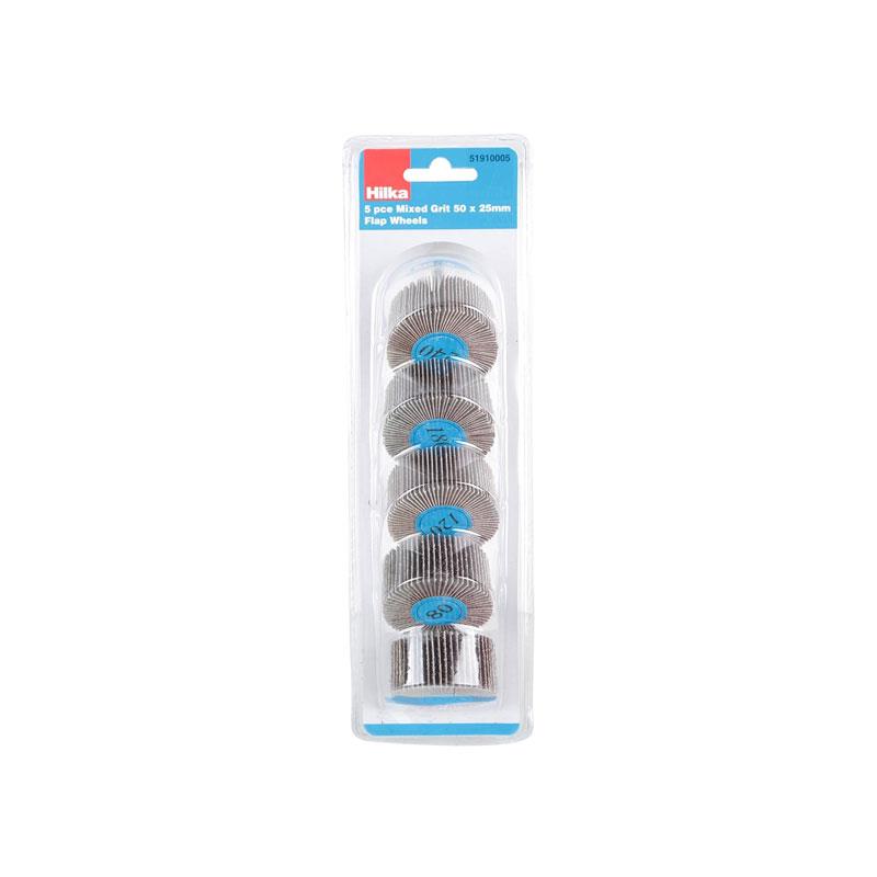 Hilka Mixed Grit Flap Wheels 5 Piece Set 50 x 25mm Aluminium Oxide Sanding Wheels for Wood & Metal