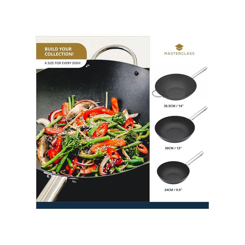MasterClass Non-Stick Wok Carbon Steel 35.5cm 8 Litres Black