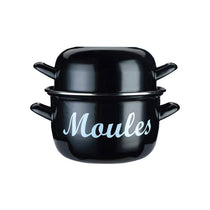 KitchenCraft World of Flavours Traditional Mussel Pot 25cm 5.5 Litres Enamel Steamer Hob Black