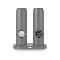 Tower Rechargeable Electric Salt and Pepper Mill Set Adjustable Ceramic Grinders Stainless Steel Grey USB Charging