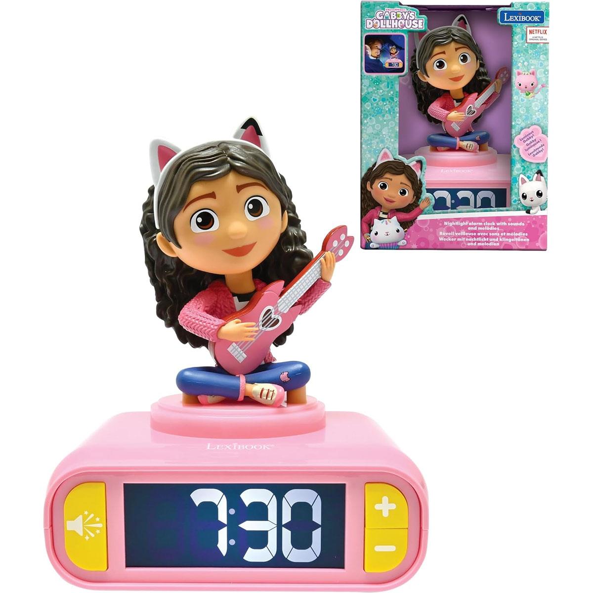 Lexibook Gabby's Dollhouse 3D Childrens Alarm Clock With Night Light Sounds Melodies And Backlit LCD Pink
