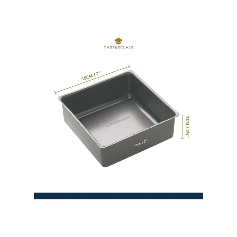 MasterClass Non-Stick Square Loose Base Deep Cake Pan 18cm Baking Tray Carbon Steel Grey