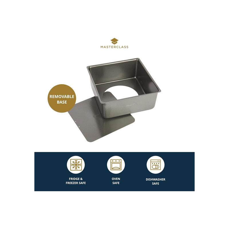 MasterClass Non-Stick Square Loose Base Deep Cake Pan 18cm Baking Tray Carbon Steel Grey