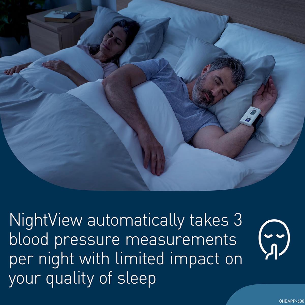 Omron Nightview Silent Wrist Blood Pressure Monitor Automatic Bluetooth Connected Clinically Validated White