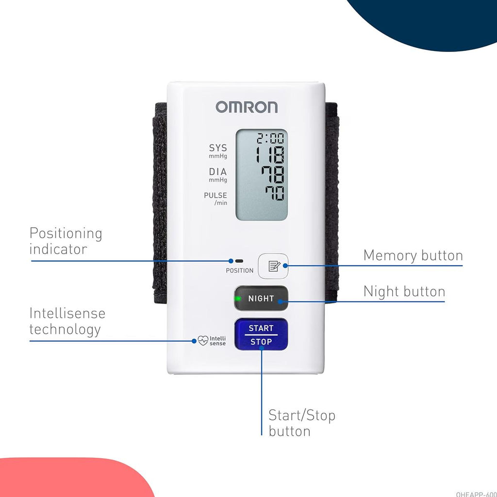 Omron Nightview Silent Wrist Blood Pressure Monitor Automatic Bluetooth Connected Clinically Validated White