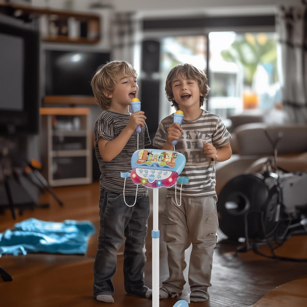 Lexibook Bluey Stand With Voice Affect Mics Lights And Bluetooth Speaker 2 Microphones MP3 Input Adjustable Height Blue