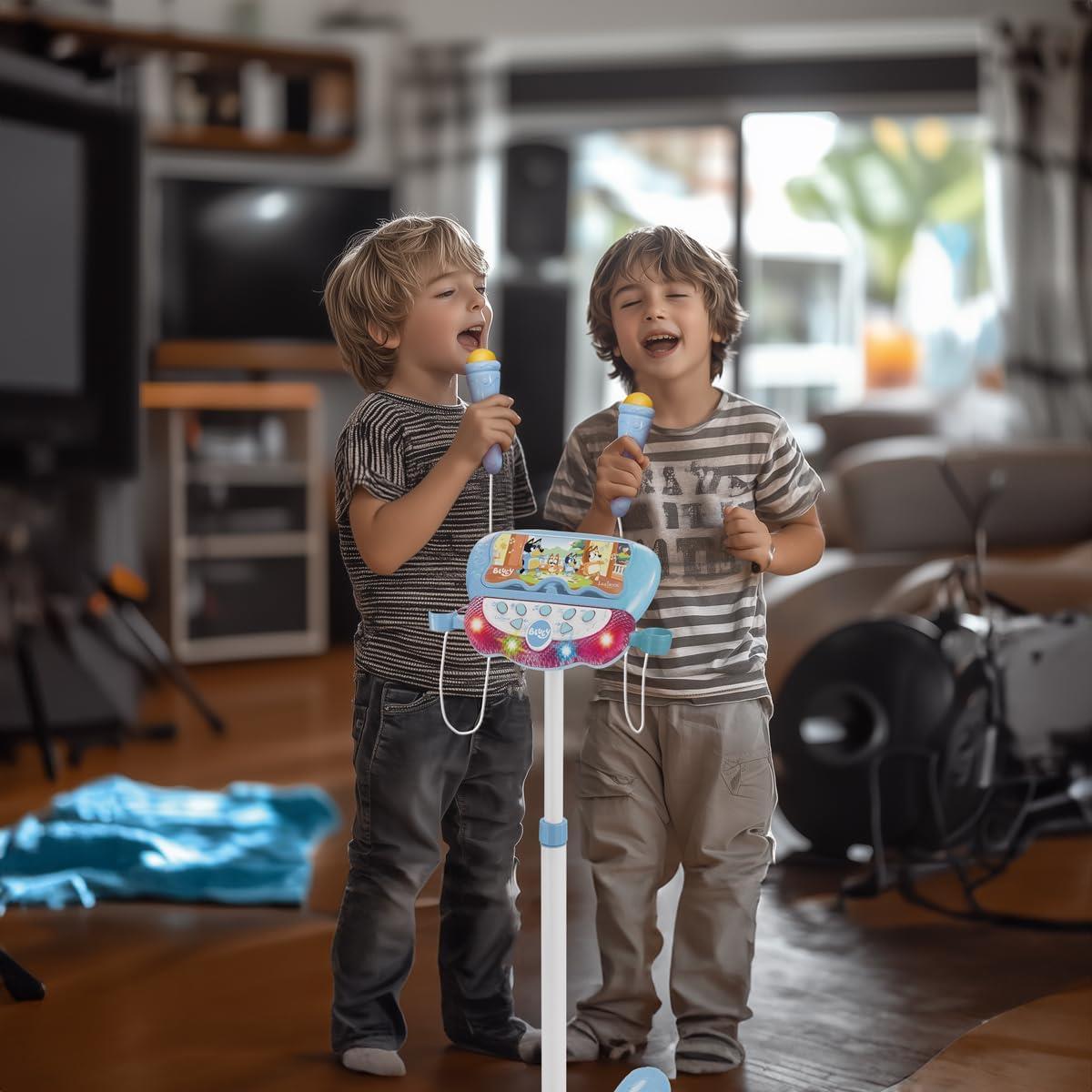 Lexibook Bluey Stand With Voice Affect Mics Lights And Bluetooth Speaker 2 Microphones MP3 Input Adjustable Height Blue
