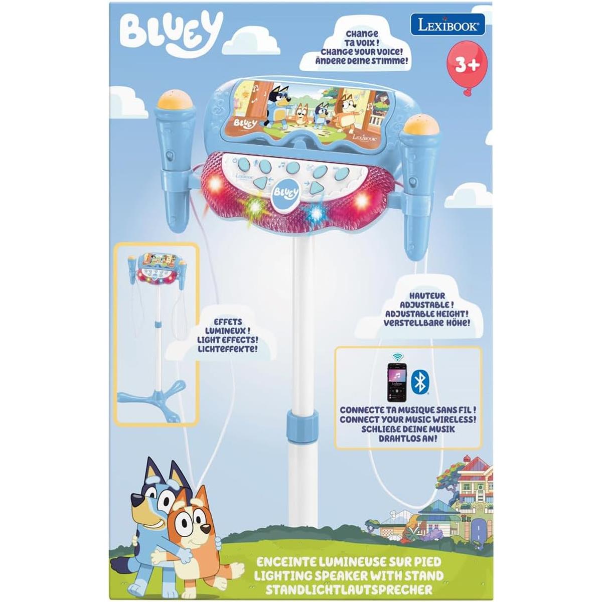 Lexibook Bluey Stand With Voice Affect Mics Lights And Bluetooth Speaker 2 Microphones MP3 Input Adjustable Height Blue