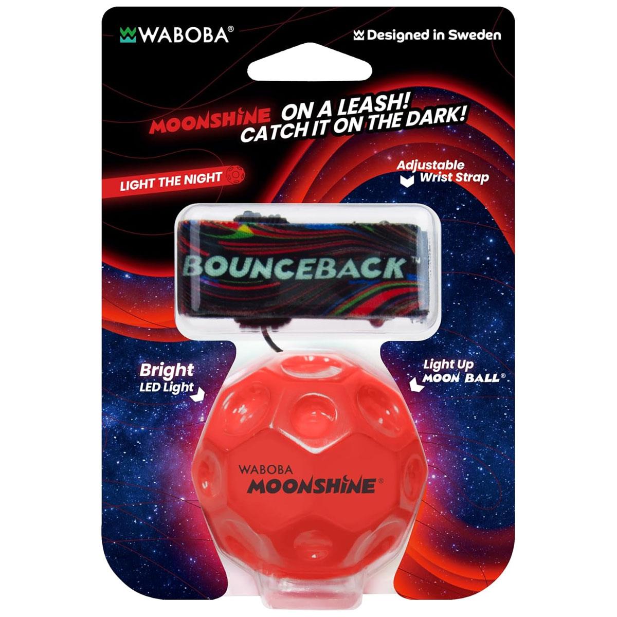Waboba LED Bounceback Moon Ball With Wrist Strap High-Bounce Tether Ball Motion-Activated Lights Red