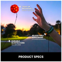 Waboba LED Bounceback Moon Ball With Wrist Strap High-Bounce Tether Ball Motion-Activated Lights Red