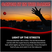 Waboba LED Bounceback Moon Ball With Wrist Strap High-Bounce Tether Ball Motion-Activated Lights Red