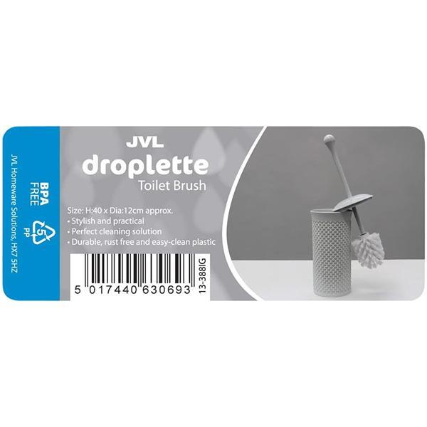 JVL Droplette Toilet Brush And Holder Set Plastic 40 x 12cm Approx Ice Grey