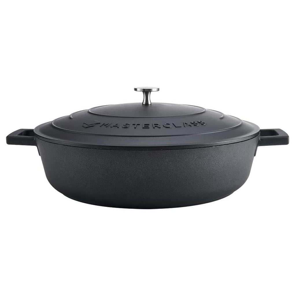 MasterClass Shallow Casserole Dish 32cm 5 Litres Cast Aluminium Metal Gift Boxed Black