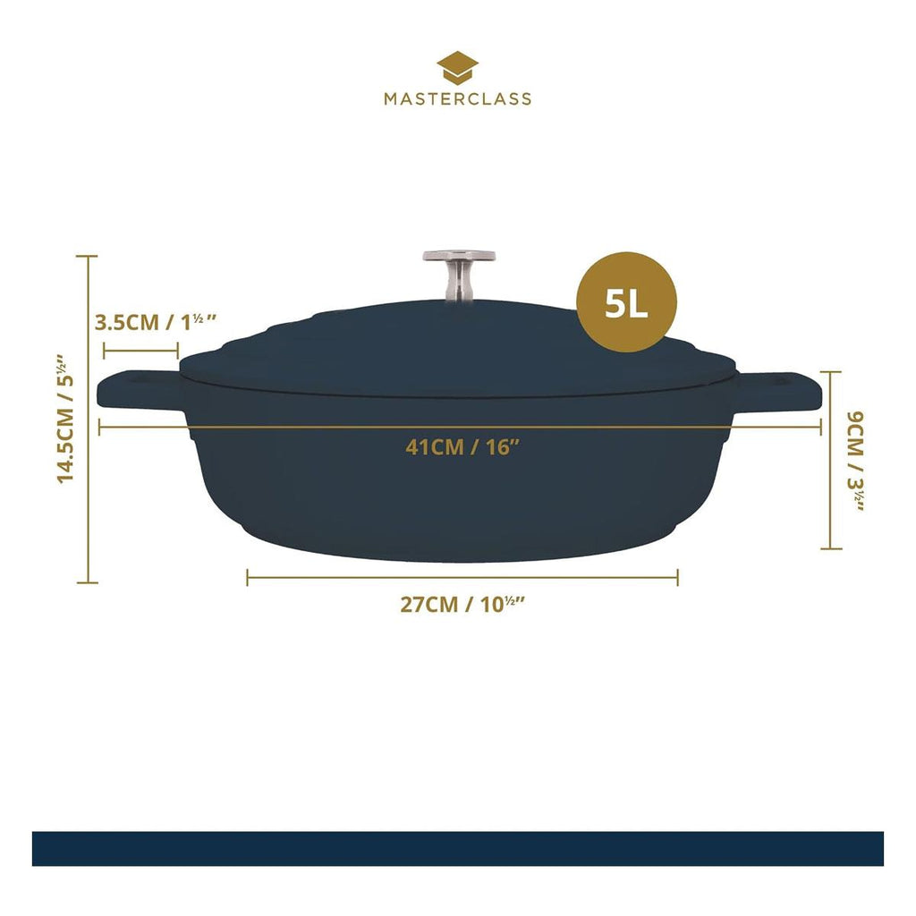 MasterClass Shallow Casserole Dish 32cm 5 Litres Cast Aluminium Metal Gift Boxed Black