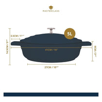 MasterClass Shallow Casserole Dish 32cm 5 Litres Cast Aluminium Metal Gift Boxed Black