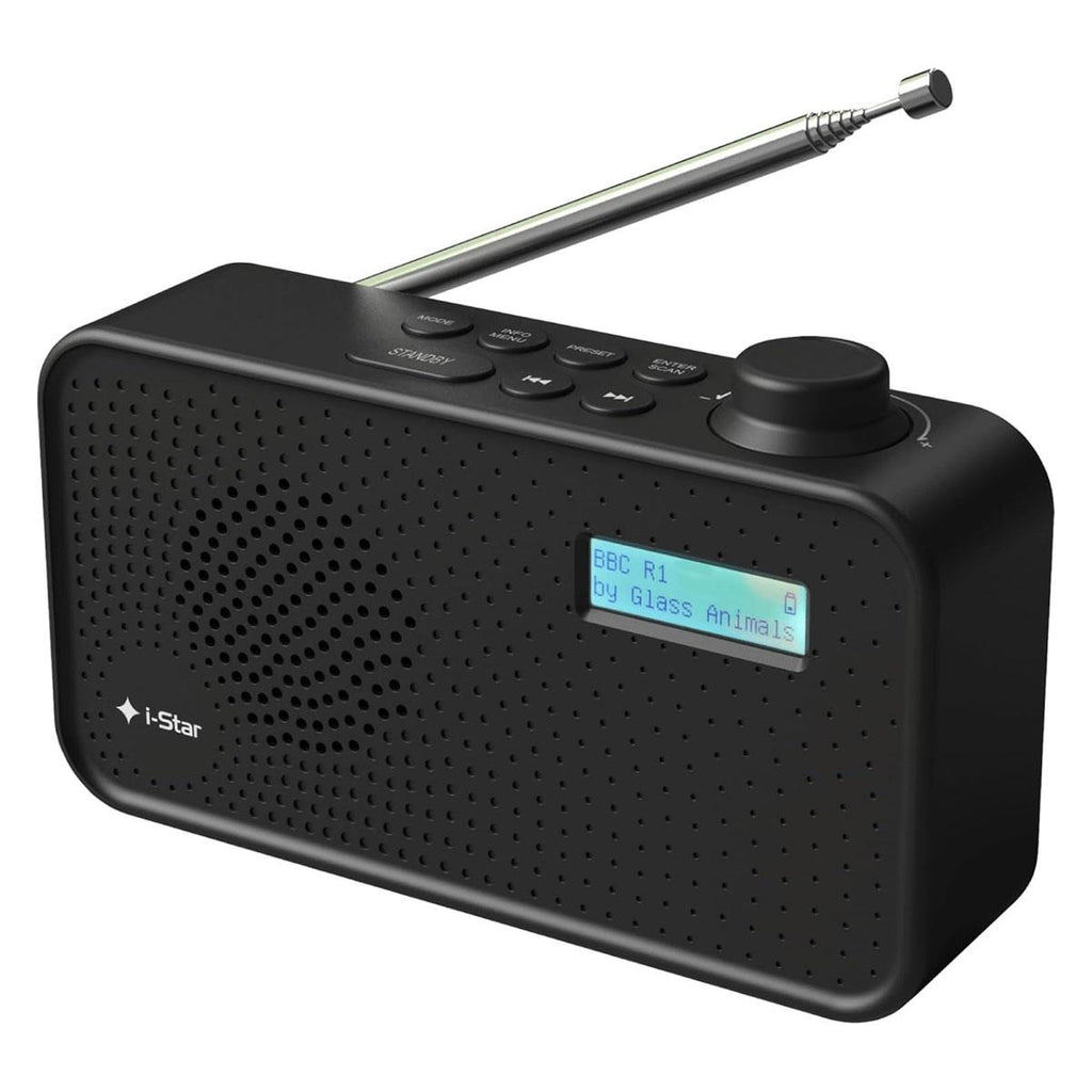 i-Star DAB/DAB Plus Digital & FM Radio Clear LCD Display Mains Powered Or Battery USB Charging Black