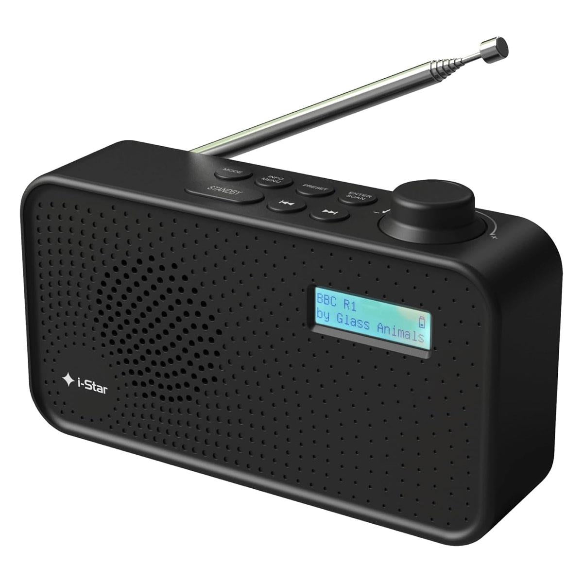i-Star DAB/DAB Plus Digital & FM Radio Clear LCD Display Mains Powered Or Battery USB Charging Black