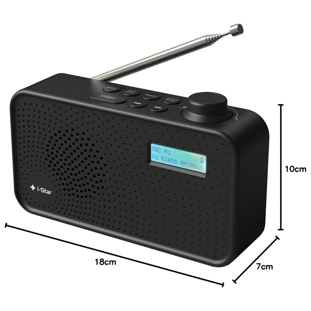 i-Star DAB/DAB Plus Digital & FM Radio Clear LCD Display Mains Powered Or Battery USB Charging Black