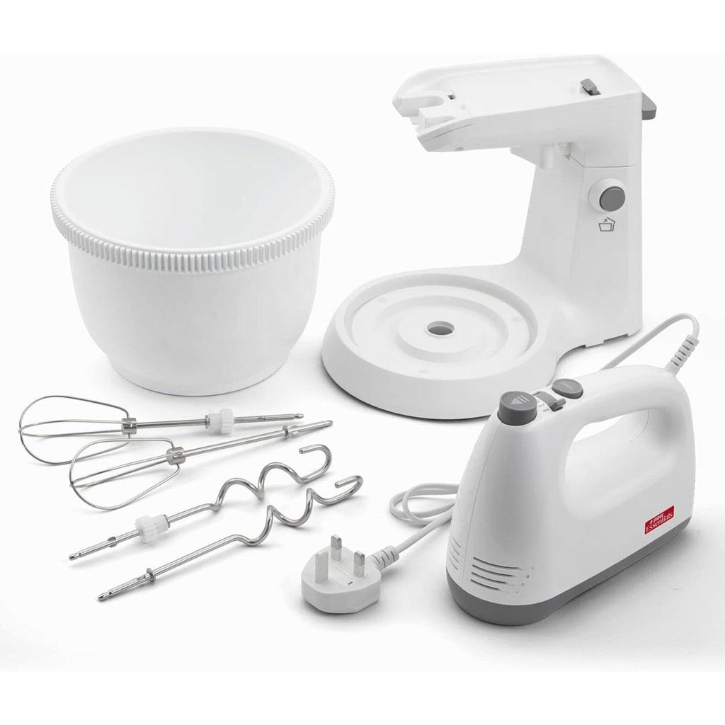 Judge 2-In-1 Hand Electric Mixer With Stand And Detachable Bowl 2 Whisks 2 Dough Hooks 5 Speed Settings 300W White