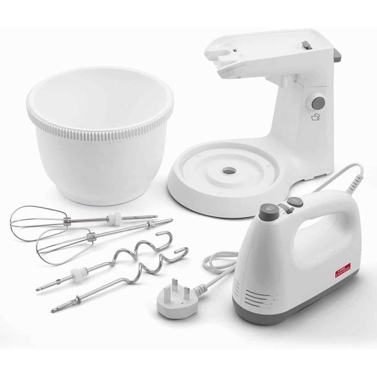 Judge 2-In-1 Hand Electric Mixer With Stand And Detachable Bowl 2 Whisks 2 Dough Hooks 5 Speed Settings 300W White
