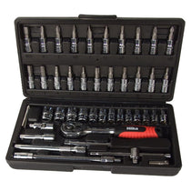 Hilka Tools 1/4 Inch Drive Socket & Bit Set 72 Tooth Ratchet Chrome Vanadium 46 Piece Tool Kit