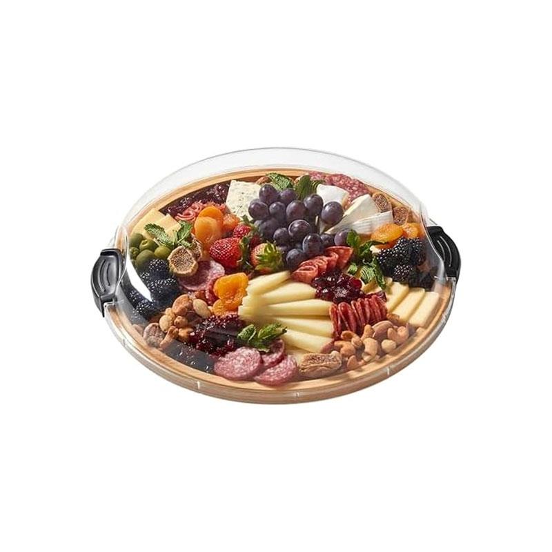 Farberware Build-A-Board Bamboo Round Snack Serving Board 35.5cm Clear Locking Lid Wood
