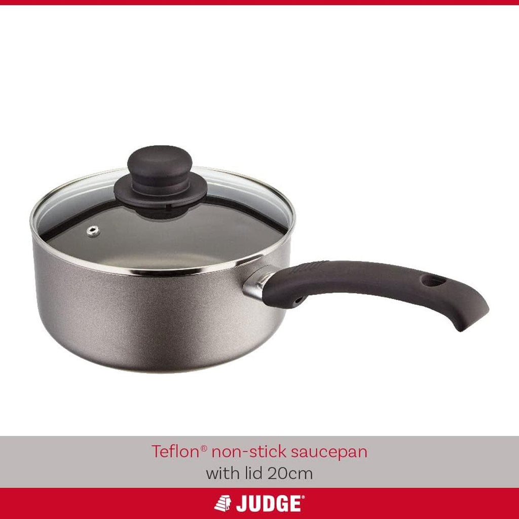 Judge Everyday Non-Stick Saucepan 20cm/2.4 Litres Vented Glass Lid Stay Cool Handle Aluminium Grey