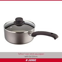 Judge Everyday Non-Stick Saucepan 20cm/2.4 Litres Vented Glass Lid Stay Cool Handle Aluminium Grey