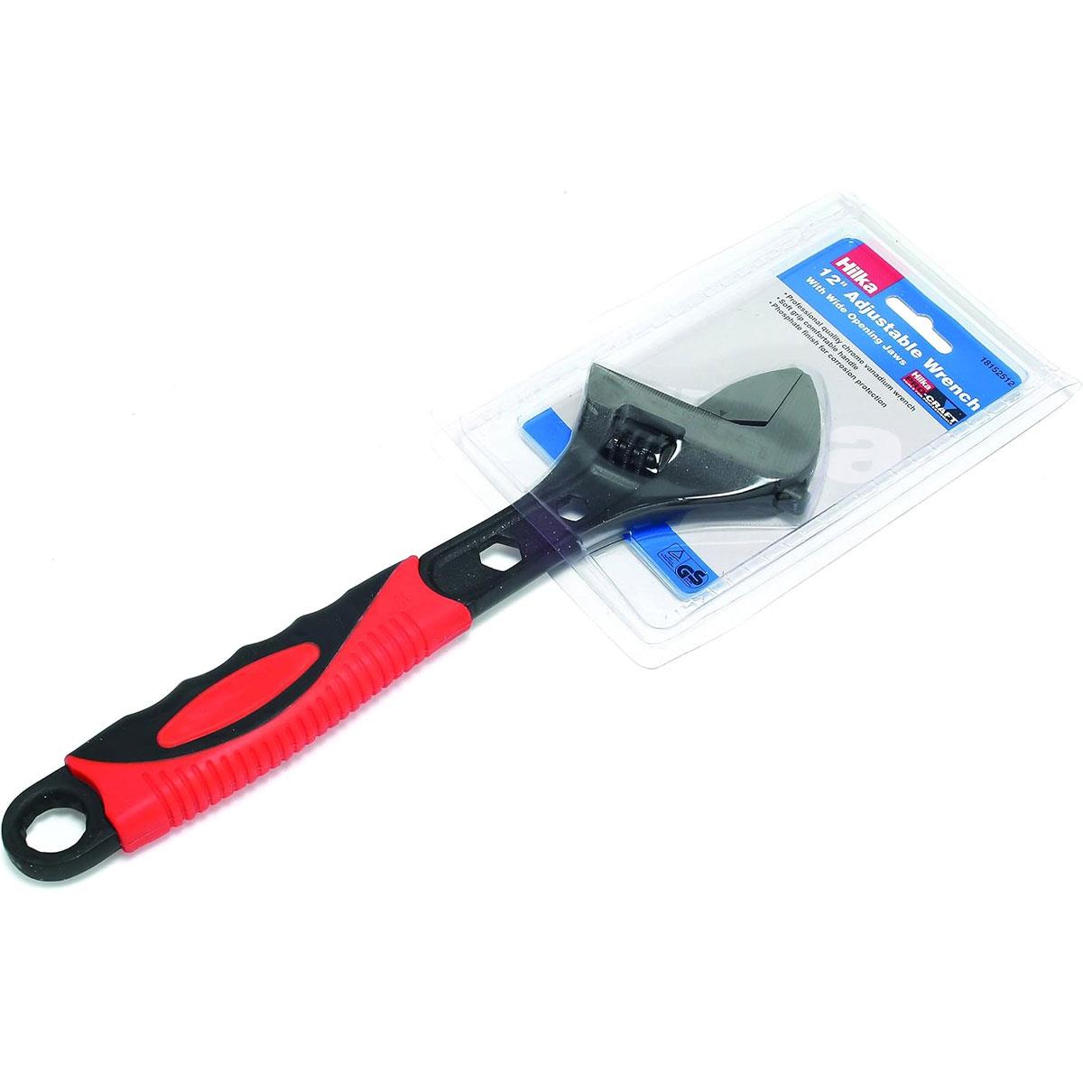 Hilka Tools 12 Inch (300mm) Wide Jaw (40mm) Soft Grip Adjustable Wrench Red/Black