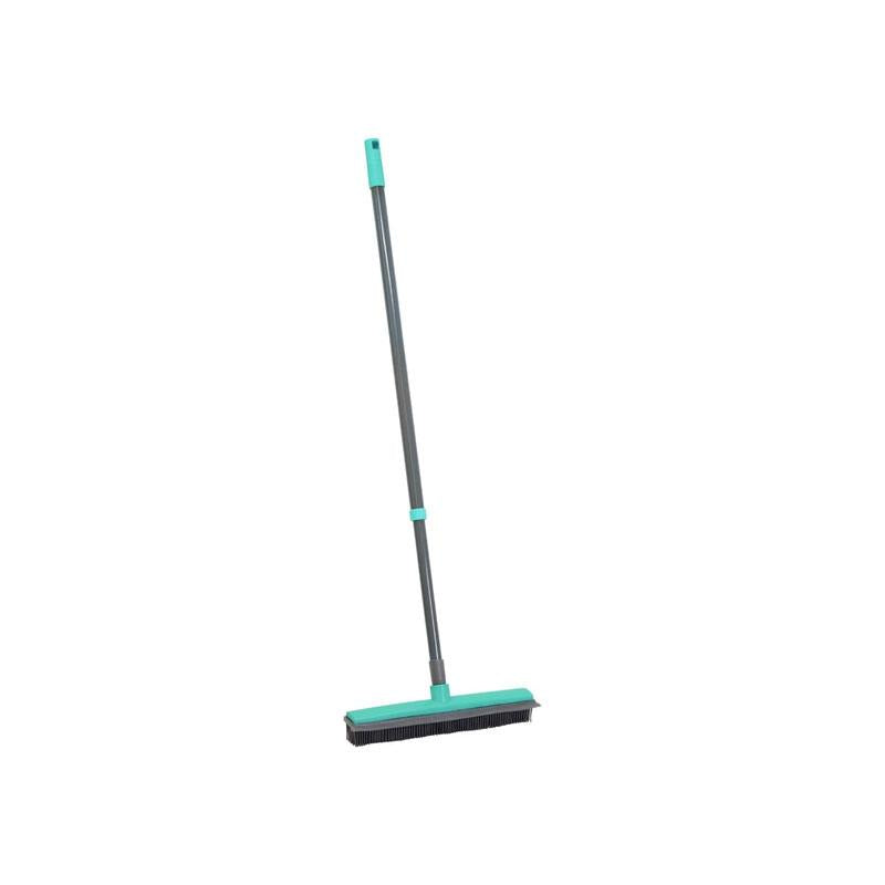 JVL Indoor Extendable Rubber Bristle Brush Broom With Squeegee Turquoise/Grey