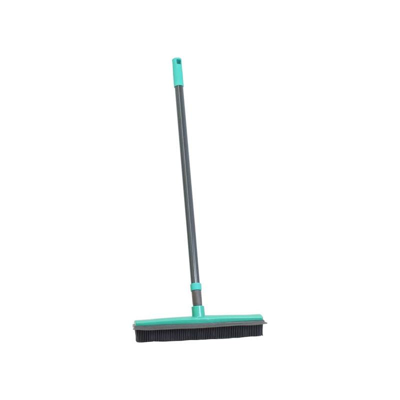 JVL Indoor Extendable Rubber Bristle Brush Broom With Squeegee Turquoise/Grey