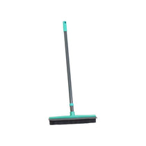 JVL Indoor Extendable Rubber Bristle Brush Broom With Squeegee Turquoise/Grey