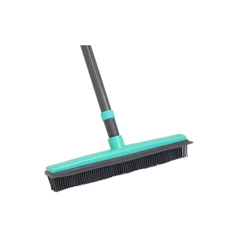 JVL Indoor Extendable Rubber Bristle Brush Broom With Squeegee Turquoise/Grey