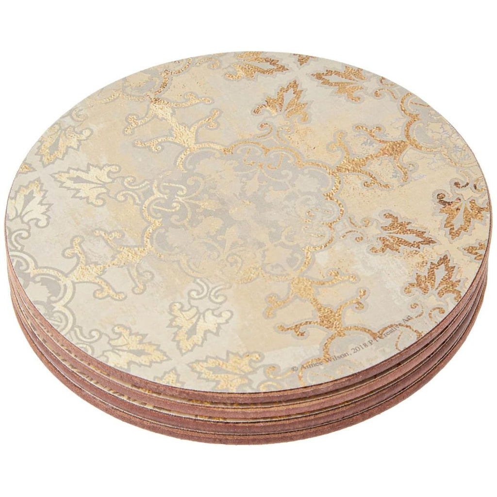 Creative Tops Cork-Backed Premium Round Coasters Set Printed Gold Impressions Wood Pack Of 4 12cm Gold/Grey