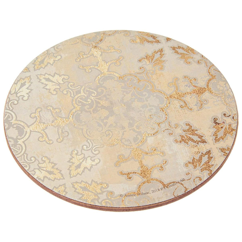 Creative Tops Cork-Backed Premium Round Coasters Set Printed Gold Impressions Wood Pack Of 4 12cm Gold/Grey
