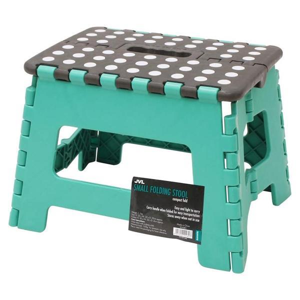 JVL Small Folding Step Stool Lightweight Plastic Turquoise/Grey