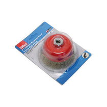Hilka Tools 4 Inch (100mm) M14 Brassed Steel Crimp Cup Brush Medium Grit Alloy Steel Crimped Wire Red