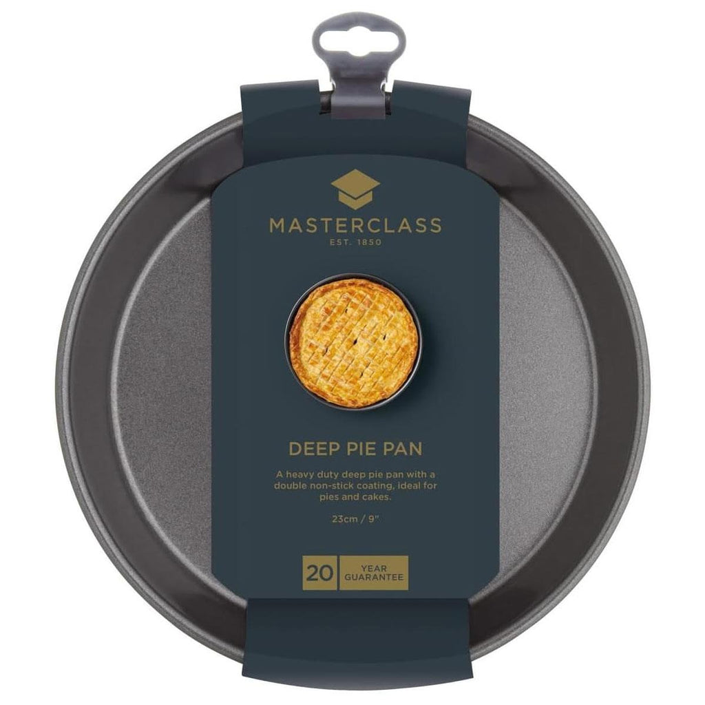MasterClass Deep Pie Pan 23cm Baking Tin/Tart Tin Non-Stick 9 Inch Round Pan Carbon Steel Grey