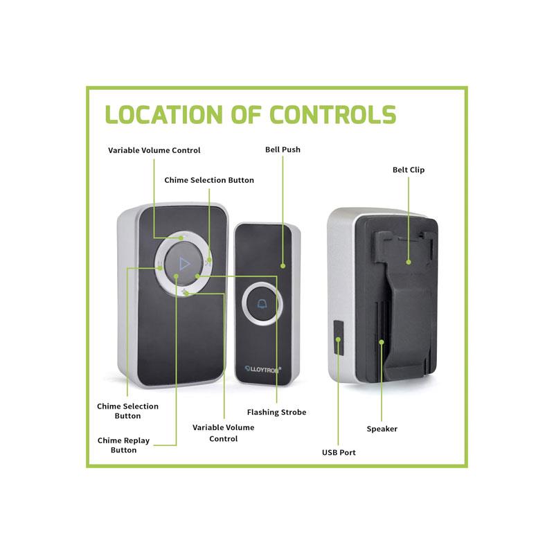 Lloytron Melody MIP3 Lithium Rechargeable Portable Door Chime Kit Black